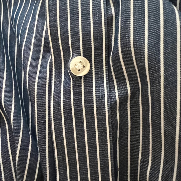 Tommy Hilfiger blue white cotton pinstripe men’s button up dress shirt slim fit - Picture 6 of 15